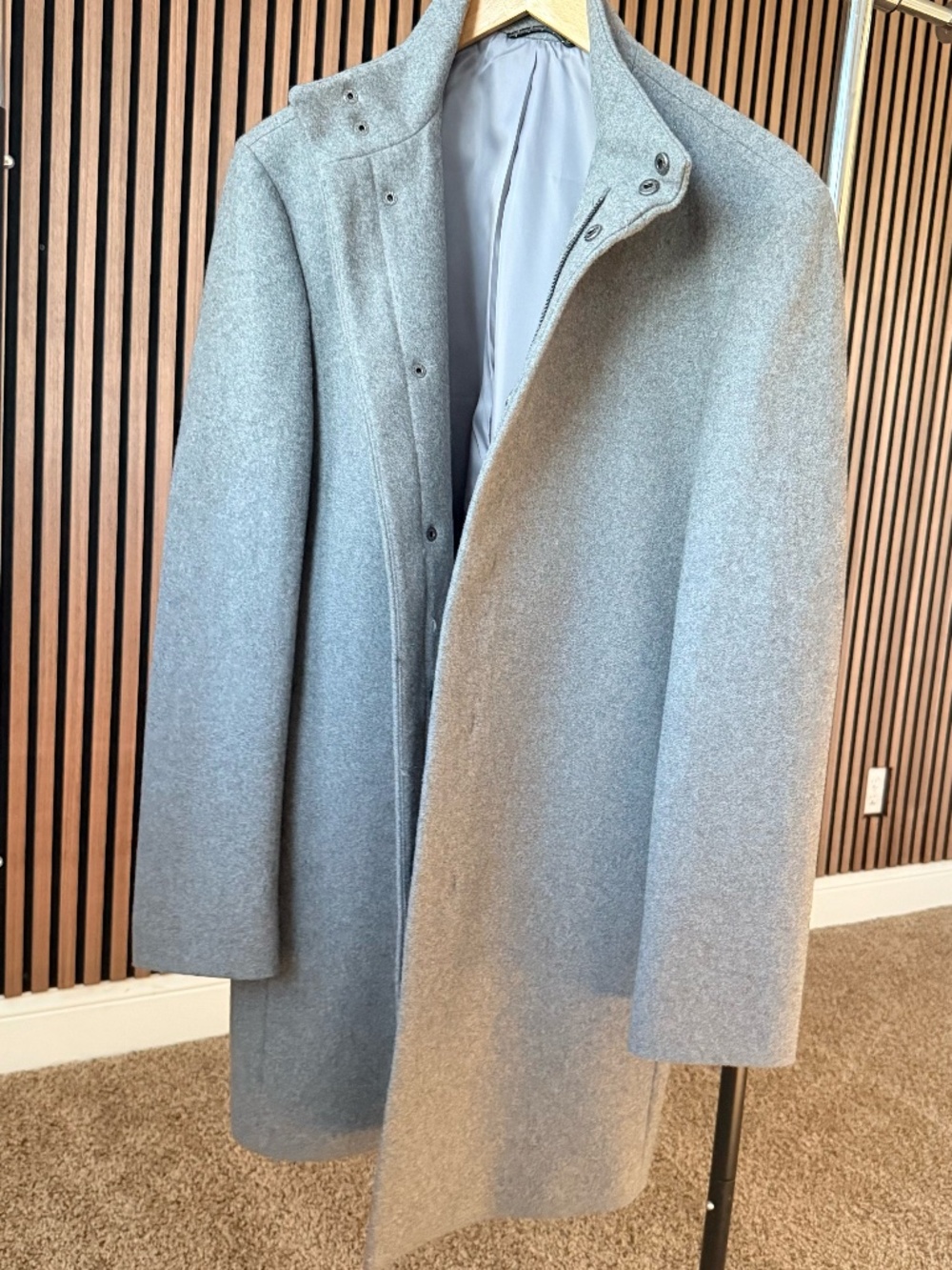 Calvin Klein Mens Gray Wool Overcoat Jacket Slim Fit 38S